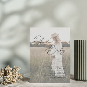 Minimalistisch handgeschreven Baby shower met foto Kaart