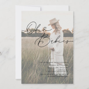 Minimalistisch handgeschreven Baby shower met foto Kaart