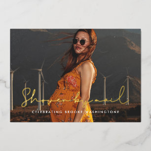 Minimalistisch handgeschreven Baby shower per post Folie Uitnodiging