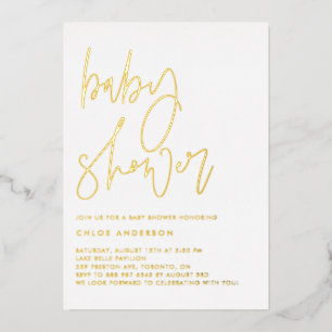 Minimalistisch handgeschreven Baby shower zwart sc Folie Uitnodiging