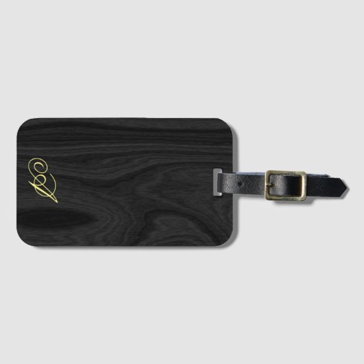Minimalistisch handgeschreven houten patroonmonogr bagagelabel (Voorkant (horizontaal))