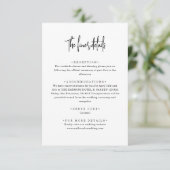 Minimalistisch handgeschreven script bruiloft deta informatiekaartje (Staand voorkant)