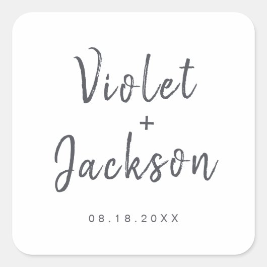 Minimalistisch handgeschreven script bruiloft guns vierkante sticker (Voorkant)