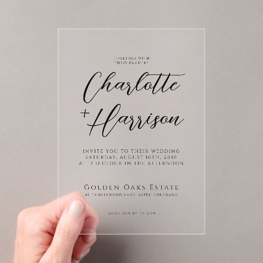 Minimalistisch handgeschreven script bruiloft tran acryl uitnodigingen (Insitu (Draagbaar))
