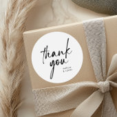Minimalistisch handgeschreven script dank u ronde sticker