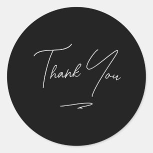 Minimalistisch handgeschreven script Dank u zwart Ronde Sticker