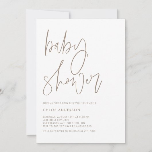 Minimalistisch handgeschreven script Taupe Baby sh Kaart (Voorkant)