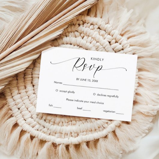 Minimalistisch handgeschreven script zwart-wit RSVP kaartje