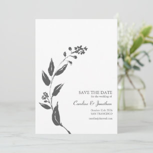 Minimalistisch handgetekend botanisch zwart wit sc save the date