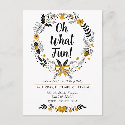 Minimalistisch handgetekend Oh What Fun Kerstfeest Uitnodiging Briefkaart (Voorkant)