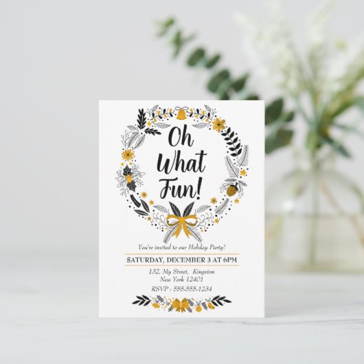 Minimalistisch handgetekend Oh What Fun Kerstfeest Uitnodiging Briefkaart (Staand voorkant)