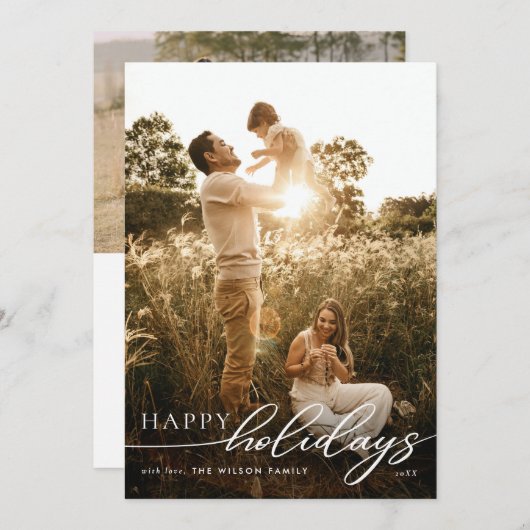 Minimalistisch Happy Holidays Script | Aangepaste Feestdagenkaart (Voorkant / Achterkant)