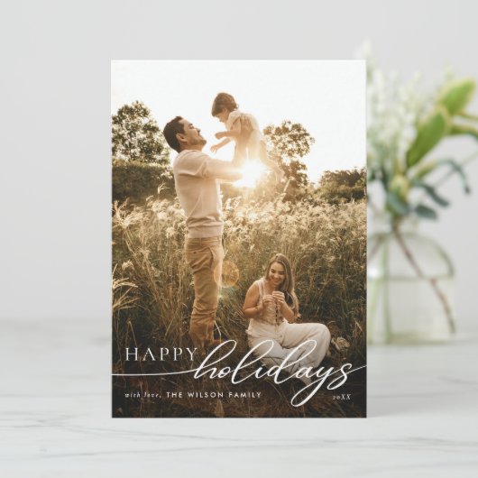 Minimalistisch Happy Holidays Script | Aangepaste Feestdagenkaart (Staand voorkant)