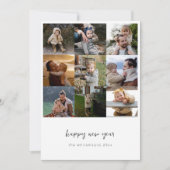Minimalistisch Happy New Year Script 9 Foto Raster Feestdagenkaart (Voorkant)
