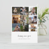 Minimalistisch Happy New Year Script 9 Foto Raster Feestdagenkaart (Staand voorkant)