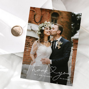 Minimalistisch hartscript wit bedankkaart