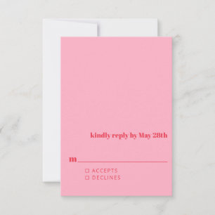 Minimalistisch helder rood roze moderne eenvoudige RSVP kaartje