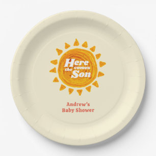 Minimalistisch hier komt het Son Boho Baby shower Papieren Bordje