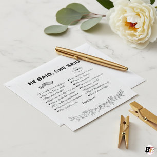 Minimalistisch Hij Zei Zij Zei Bruiloftsspel Kaart