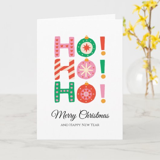 Minimalistisch Ho Ho Ho Vrolijk Kerstmis & Nieuwja Kaart (Gele Bloem)
