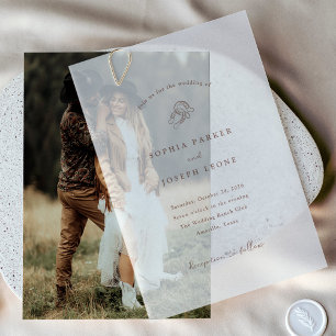 minimalistisch Hoefijzer   Rustic Brown Wedding Vellum Uitnodigingen