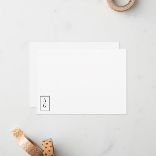 Minimalistisch hoekmonogram Initialen Stijlvolle a Notitiekaartje (Voorkant / Achterkant in situ)