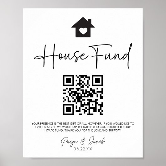 Minimalistisch Huis Fonds QR Code Trouwbord Poster (Voorkant)