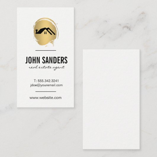 Minimalistisch huis pictogram / Goud geborsteld Visitekaartje (Voorkant / Achterkant)