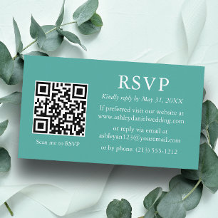 Minimalistisch huwelijk Blauwgroen QR RSVP Informatiekaartje