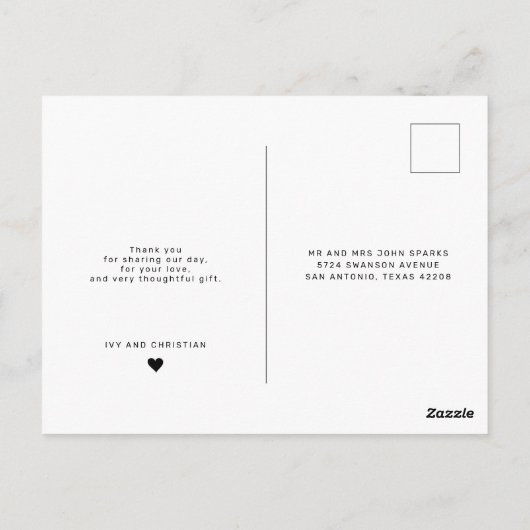 Minimalistisch huwelijk Dank u Briefkaart (Achterkant)