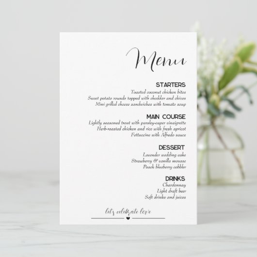 Minimalistisch huwelijk menu (Staand voorkant)