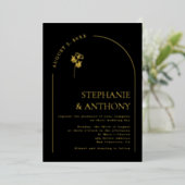 Minimalistisch huwelijk tussen zwarte en gouden pl folie uitnodiging (Staand Voorkant)