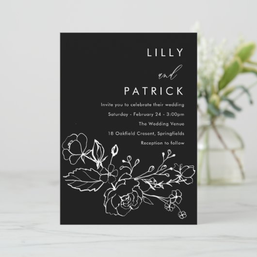 Minimalistisch huwelijk tussen zwarte en witte lin kaart (Staand voorkant)
