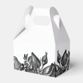 Minimalistisch huwelijk tussen zwarte en witte roz bedankdoosjes (Achterkant)