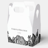 Minimalistisch huwelijk tussen zwarte en witte roz bedankdoosjes (Geopend)