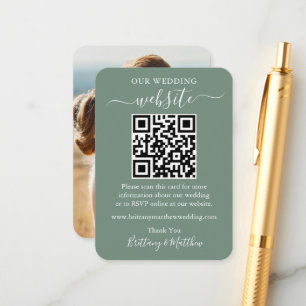 Minimalistisch huwelijk Website Foto QR Sage Green Informatiekaartje