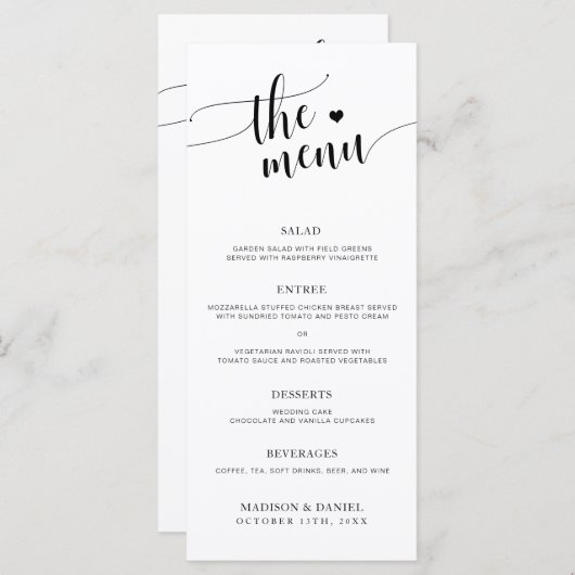 Minimalistisch huwelijksdiner en bedankkaart menu (Voorkant / Achterkant)