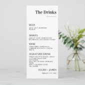 Minimalistisch huwelijksdrankjesmenu Modern drankm Kaart (Staand voorkant)
