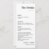Minimalistisch huwelijksdrankjesmenu Modern drankm Kaart (Voorkant)