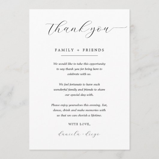 Minimalistisch huwelijksmenu en bedankkaart menu (Achterkant)