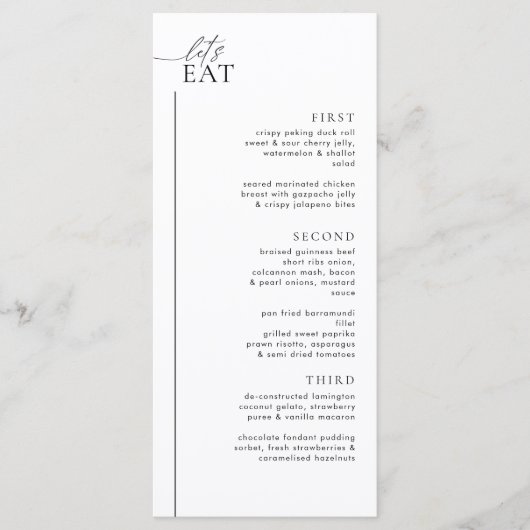 Minimalistisch huwelijksmenu en Drinken Menu LAYLA (Voorkant)