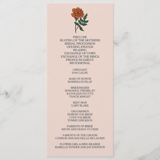 Minimalistisch huwelijksprogramma Marigold Programma (Voorkant)