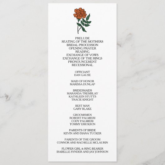 Minimalistisch huwelijksprogramma Marigold Programma (Voorkant)