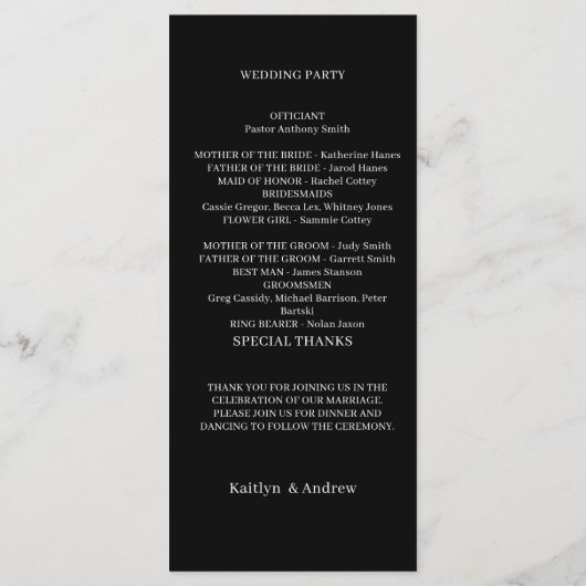 Minimalistisch huwelijksprogramma - Moderne elegan Programma (Achterkant)