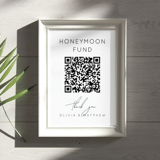 Minimalistisch huwelijksreisfonds + QR-code | huwe Poster