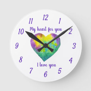 Minimalistisch ik hou van je regenbooghart waterve ronde klok