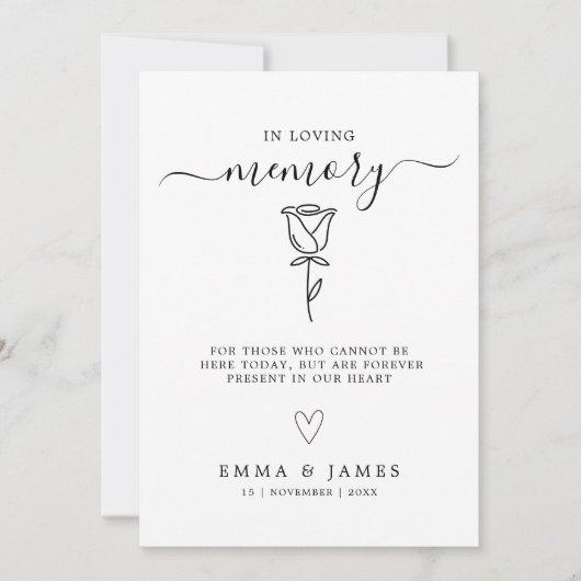 Minimalistisch in liefdevolle herinnering trouwtek kaart (Voorkant)