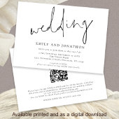 Minimalistisch informeel script QR code bruiloft Kaart