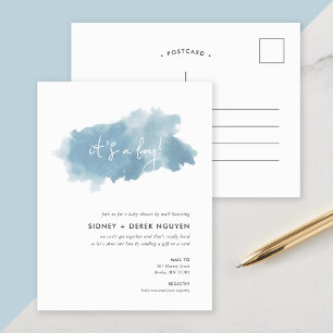 Minimalistisch Ink Wash Boy Baby shower per Mail Feestdagenkaart