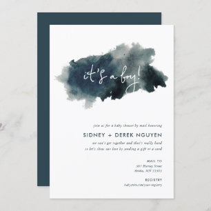 Minimalistisch Ink Wash Boy Baby shower per Mail Kaart